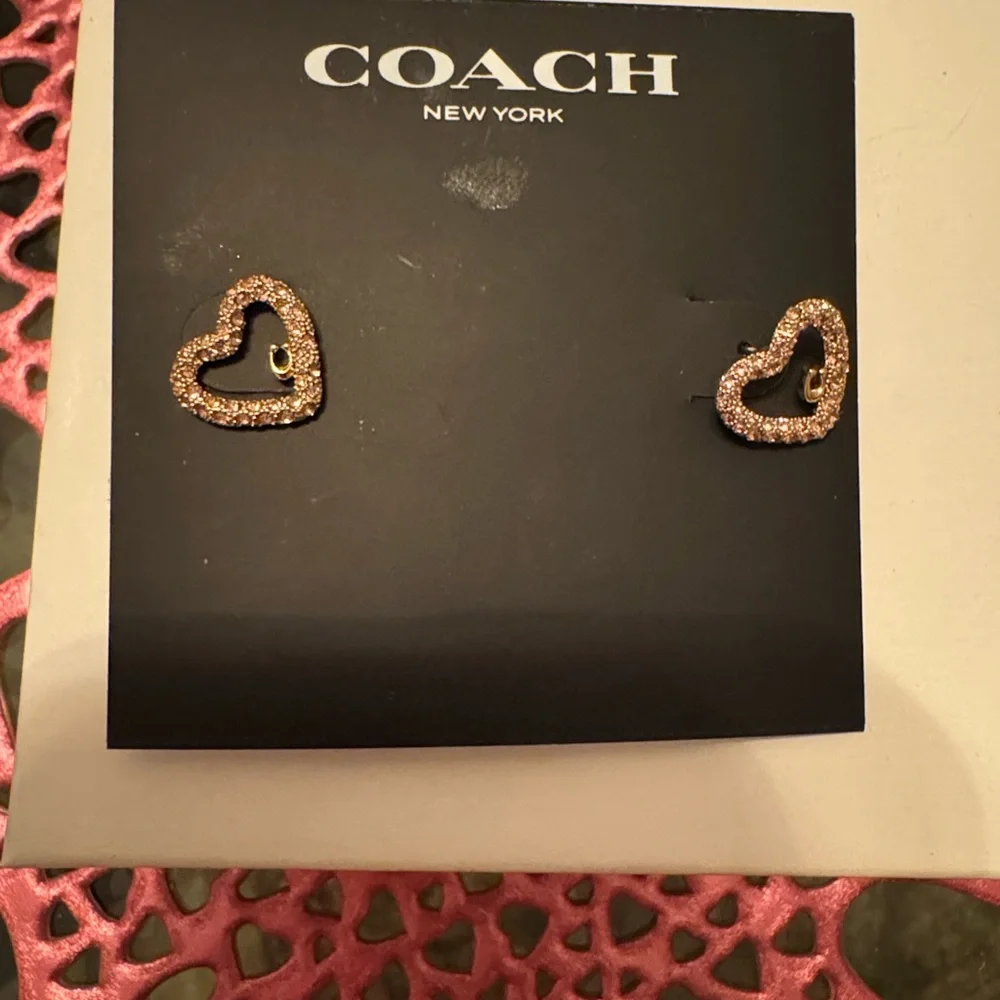 Coach Glittering Gold Heart Earrings - Picture 3 of 6